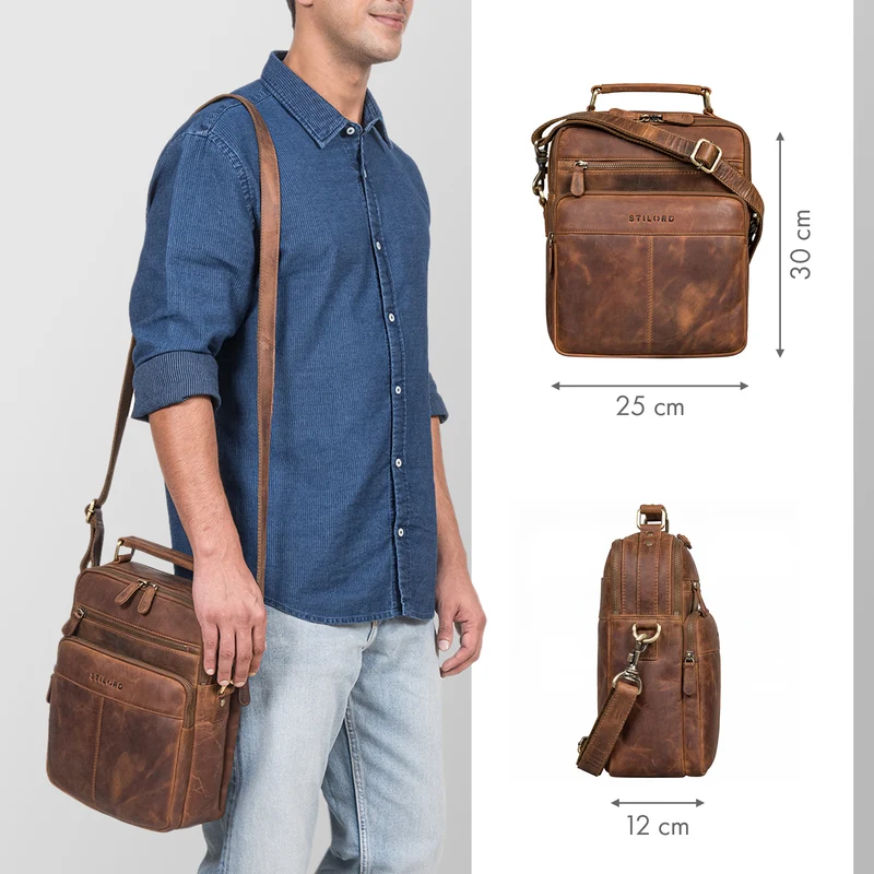 "Joe" Modische Herrentasche mit Handgriff zum Umhängen aus Leder