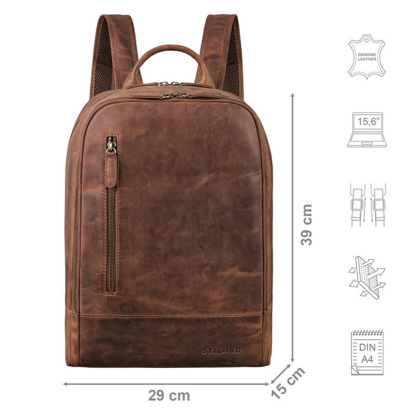 "Phillip" Leder Rucksack mit Laptopfach 15,6 Zoll