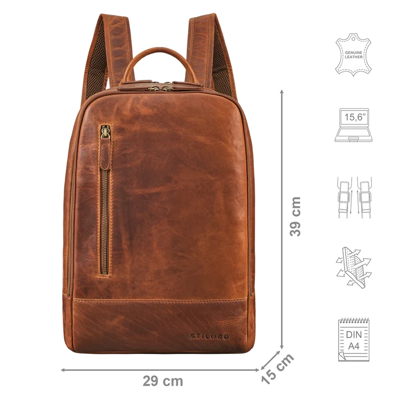 "Phillip" Leder Rucksack mit Laptopfach 15,6 Zoll