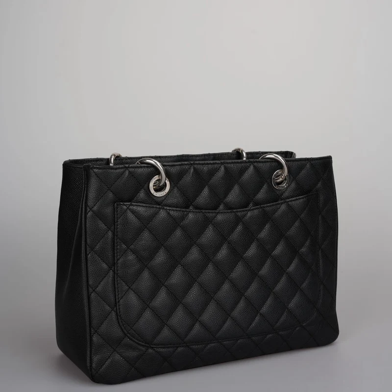 Chanel Black Grand Shopping Tote Schwarze GST Tasche in Kaviar in Silber 2012
