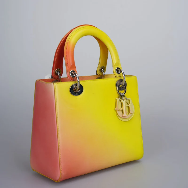 Christian Dior Lady Dior Medium Tasche aus Box-Kalbsleder mit Farbverlauf in Gelb und Orange