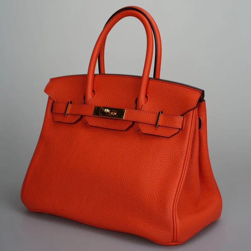 Hermes Birkin 30 Handtasche aus orangefarbenem Togo-Leder mit goldener Hardware