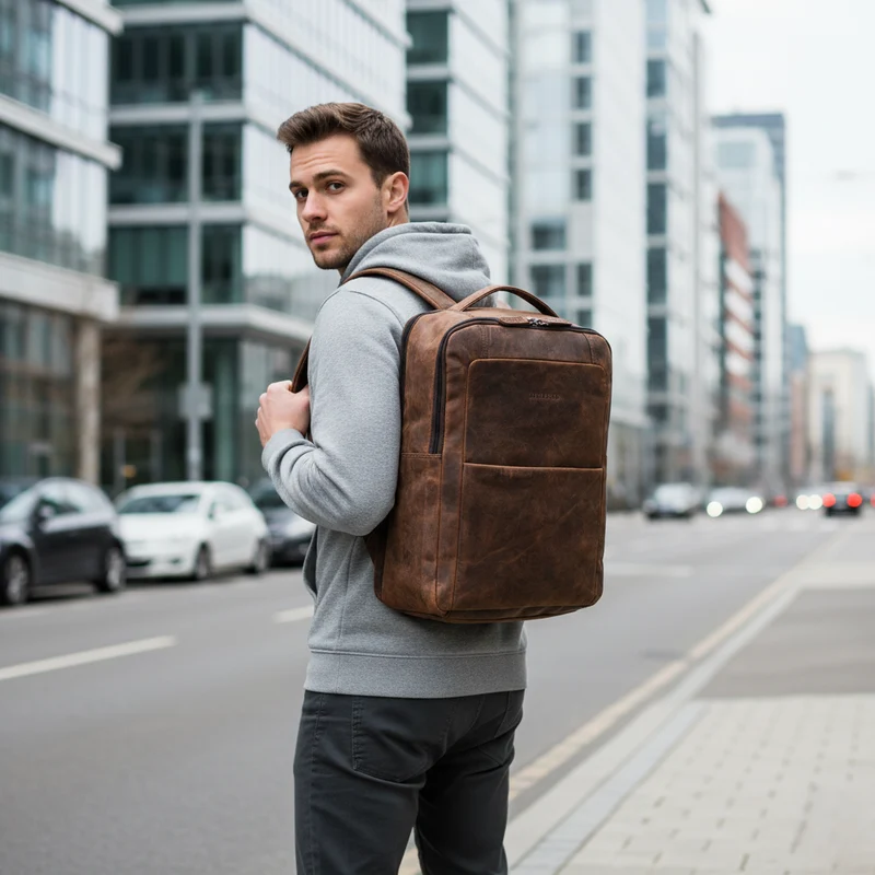 "Balduin" Großer Leder Laptop Rucksack