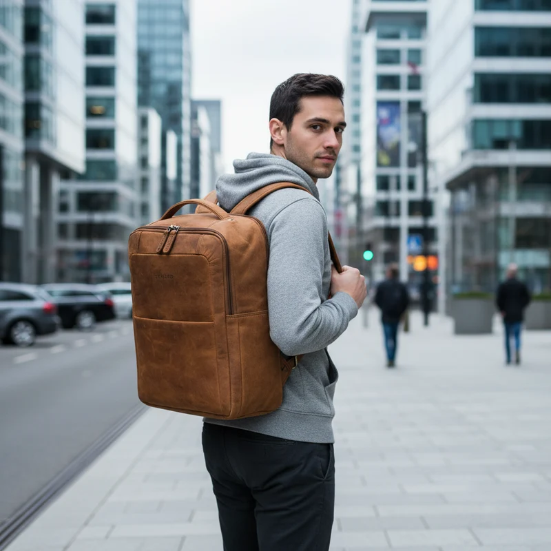 "Balduin" Großer Leder Laptop Rucksack