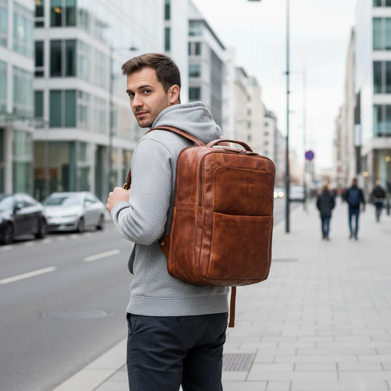 "Balduin" Großer Leder Laptop Rucksack