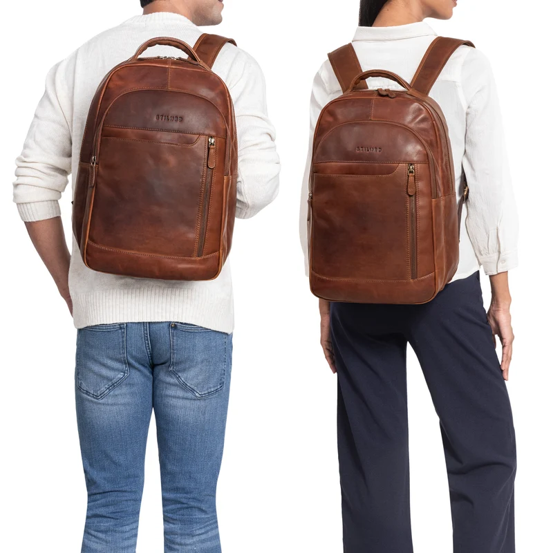 "Alura" Großer Rucksack Damen und Herren Leder - 15,6 Zoll Laptopfach