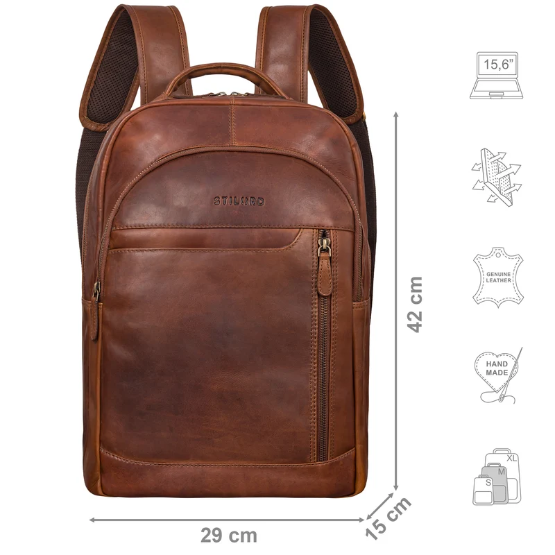 "Alura" Großer Rucksack Damen und Herren Leder - 15,6 Zoll Laptopfach
