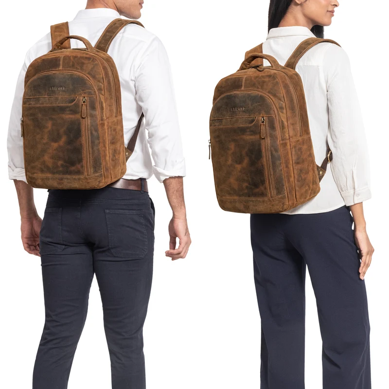 "Alura" Großer Rucksack Damen und Herren Leder - 15,6 Zoll Laptopfach