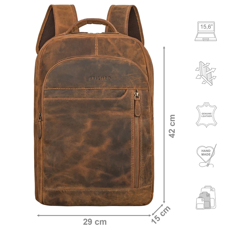 "Alura" Großer Rucksack Damen und Herren Leder - 15,6 Zoll Laptopfach