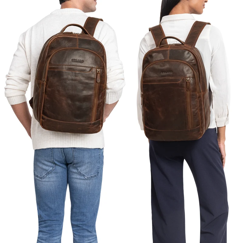 "Alura" Großer Rucksack Damen und Herren Leder - 15,6 Zoll Laptopfach