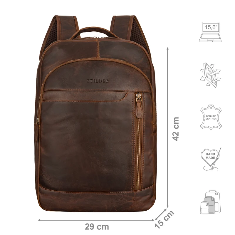 "Alura" Großer Rucksack Damen und Herren Leder - 15,6 Zoll Laptopfach