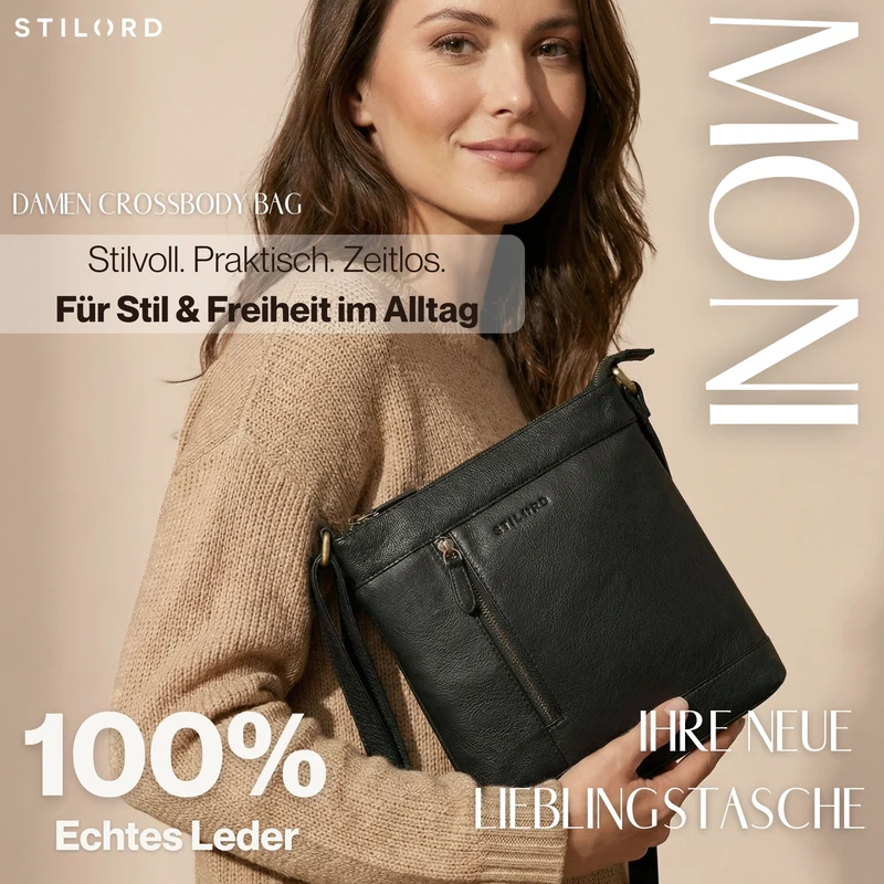 "Moni" Stylishe Crossbody Bag Damen Leder Mittel-Groß Tablet 11 Zoll