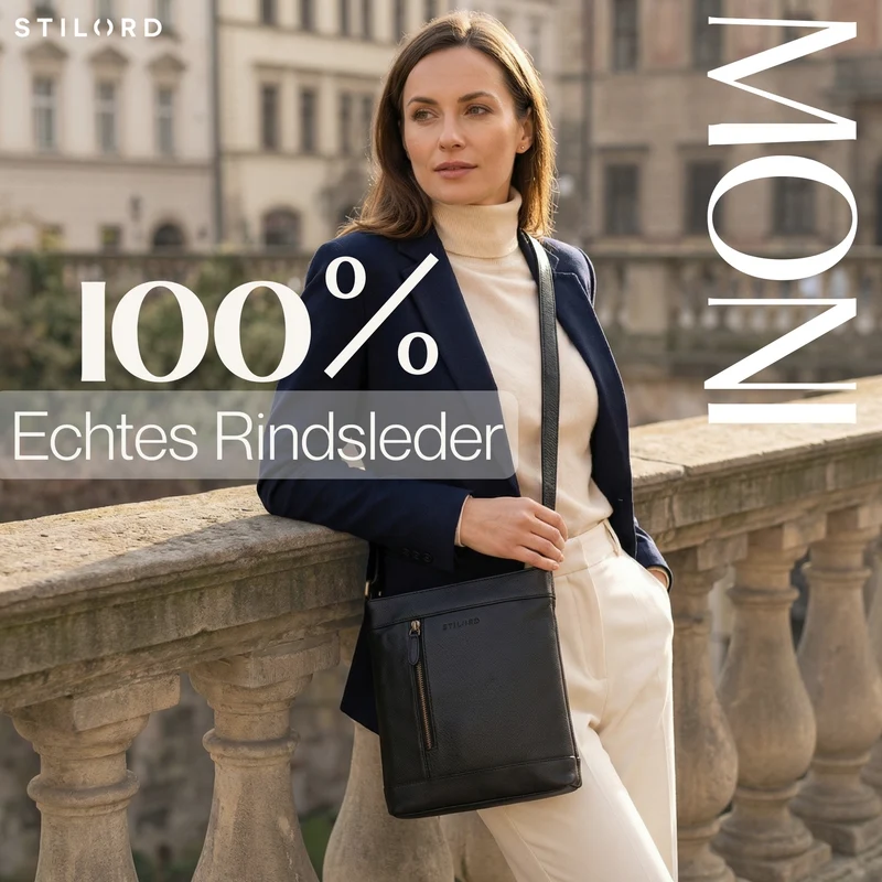 "Moni" Stylishe Crossbody Bag Damen Leder Mittel-Groß Tablet 11 Zoll