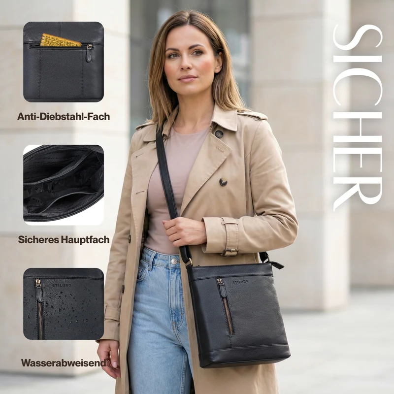 "Moni" Stylishe Crossbody Bag Damen Leder Mittel-Groß Tablet 11 Zoll