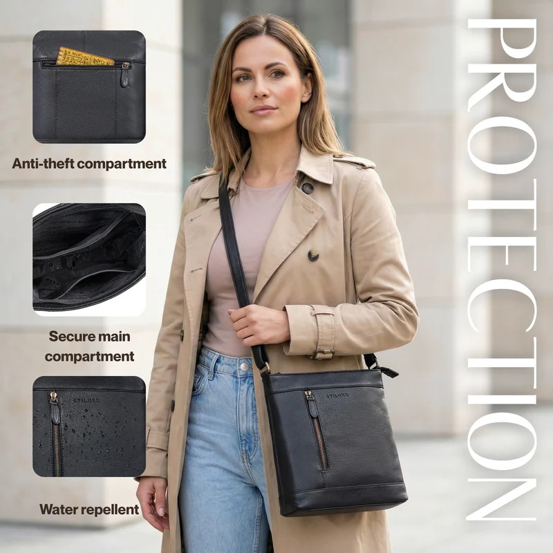 "Moni" Stylishe Crossbody Bag Damen Leder Mittel-Groß Tablet 11 Zoll