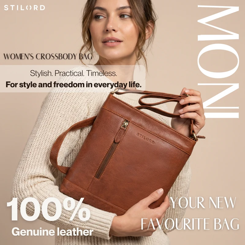 "Moni" Stylishe Crossbody Bag Damen Leder Mittel-Groß Tablet 11 Zoll