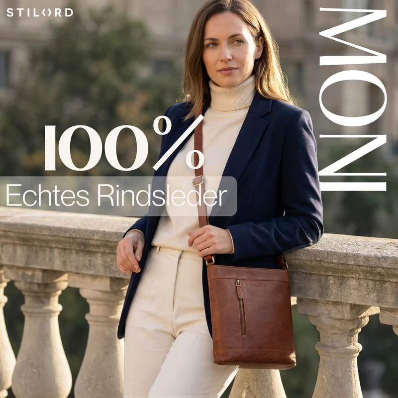 "Moni" Stylishe Crossbody Bag Damen Leder Mittel-Groß Tablet 11 Zoll
