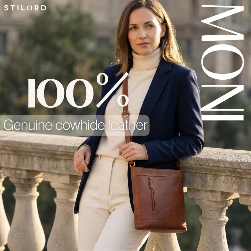 "Moni" Stylishe Crossbody Bag Damen Leder Mittel-Groß Tablet 11 Zoll