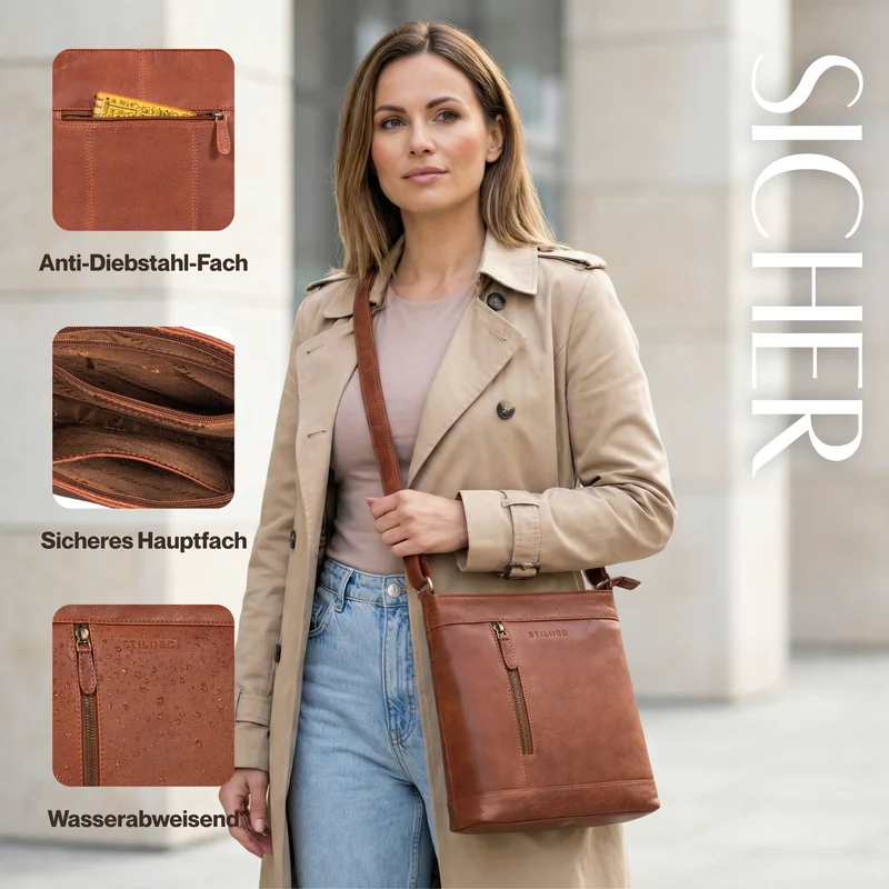 "Moni" Stylishe Crossbody Bag Damen Leder Mittel-Groß Tablet 11 Zoll