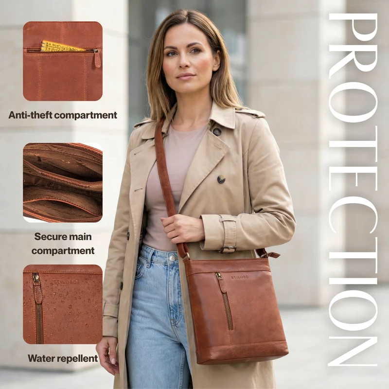"Moni" Stylishe Crossbody Bag Damen Leder Mittel-Groß Tablet 11 Zoll