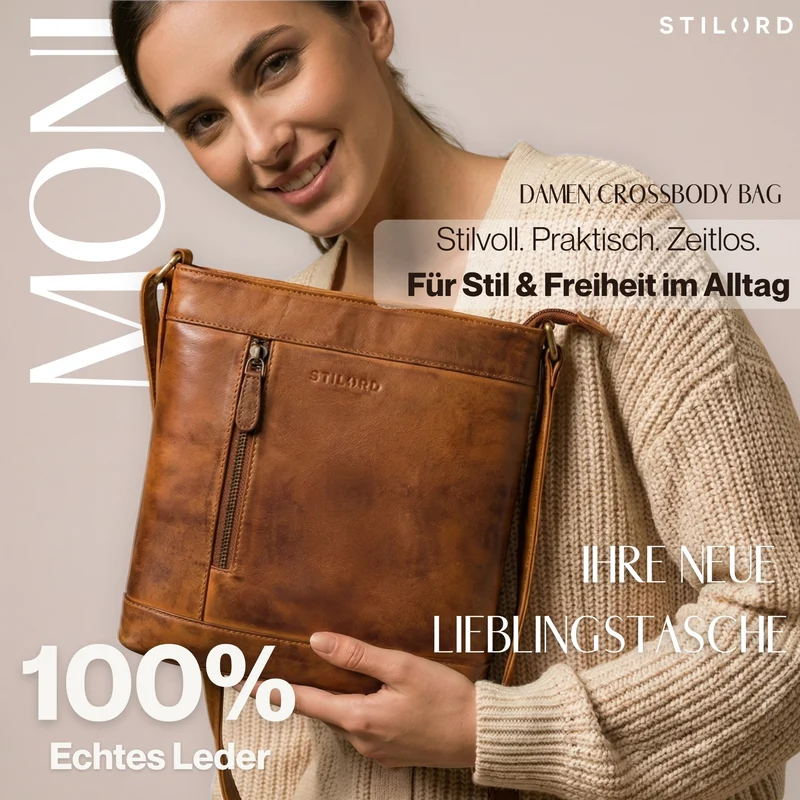 "Moni" Stylishe Crossbody Bag Damen Leder Mittel-Groß Tablet 11 Zoll