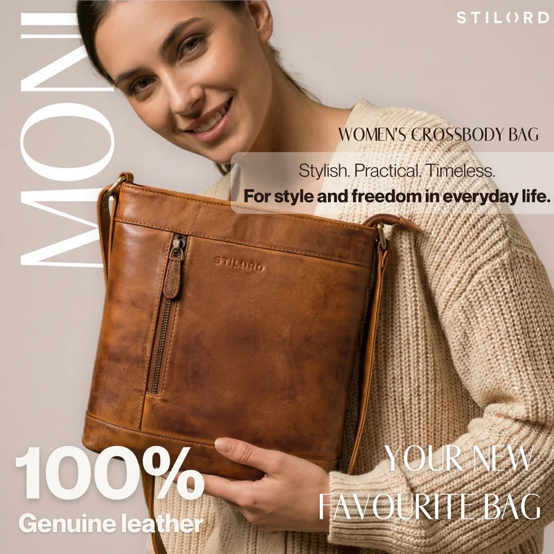 "Moni" Stylishe Crossbody Bag Damen Leder Mittel-Groß Tablet 11 Zoll