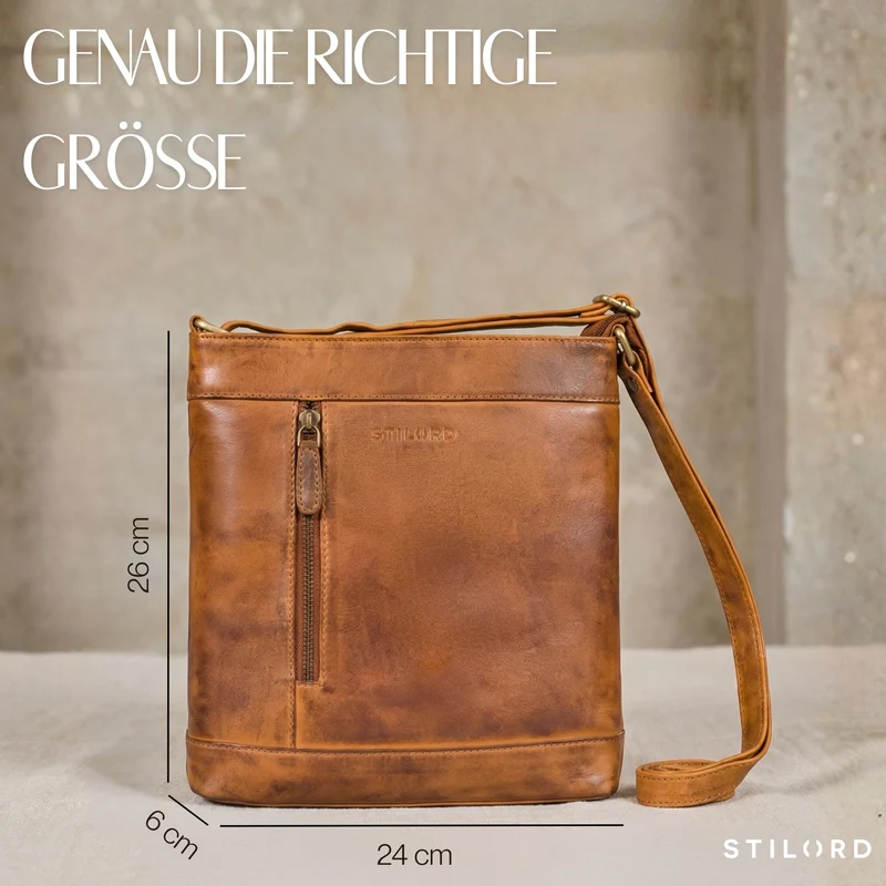 "Moni" Stylishe Crossbody Bag Damen Leder Mittel-Groß Tablet 11 Zoll