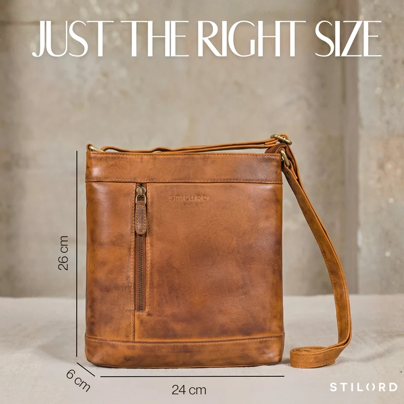 "Moni" Stylishe Crossbody Bag Damen Leder Mittel-Groß Tablet 11 Zoll
