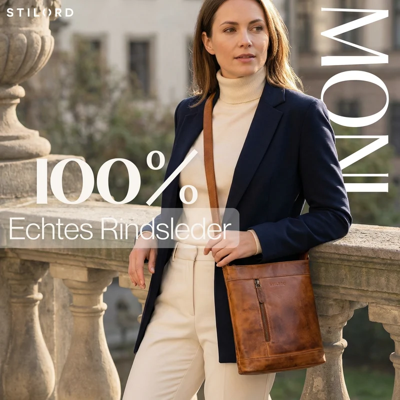 "Moni" Stylishe Crossbody Bag Damen Leder Mittel-Groß Tablet 11 Zoll