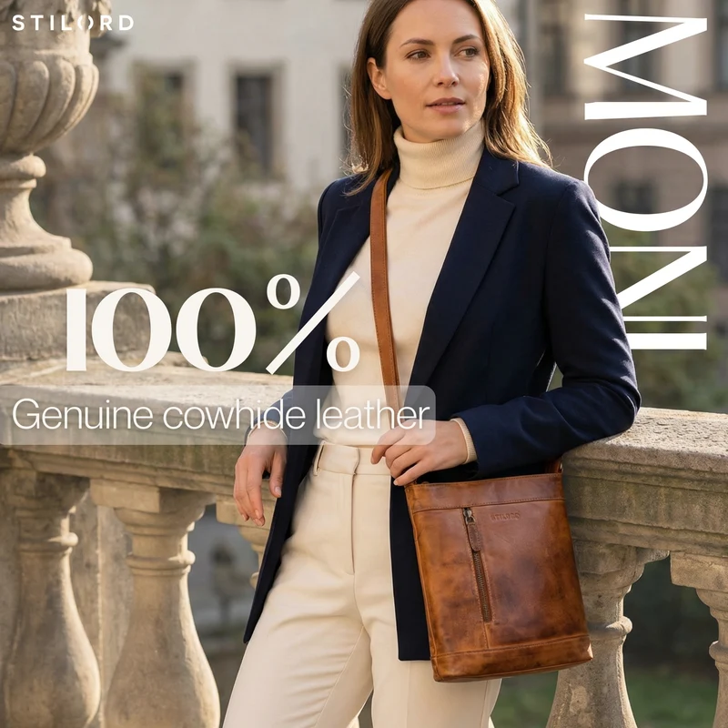 "Moni" Stylishe Crossbody Bag Damen Leder Mittel-Groß Tablet 11 Zoll