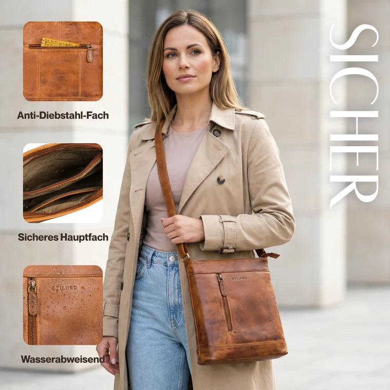 "Moni" Stylishe Crossbody Bag Damen Leder Mittel-Groß Tablet 11 Zoll