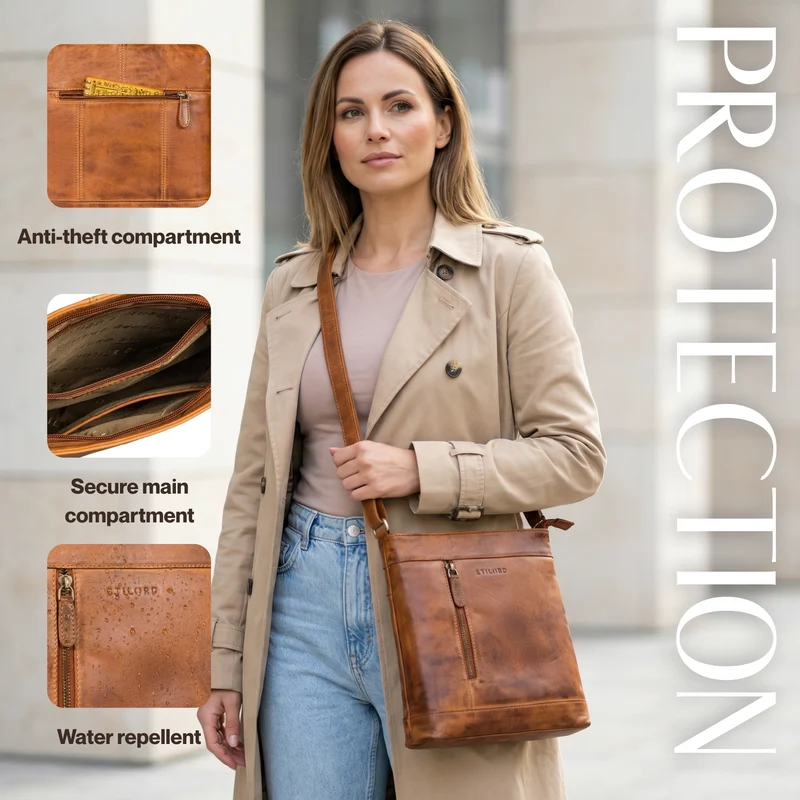 "Moni" Stylishe Crossbody Bag Damen Leder Mittel-Groß Tablet 11 Zoll
