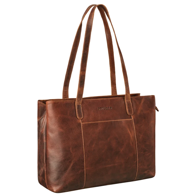 "Courtney" Vintage Leder Handtasche Damen Shopper Groß mit Langen Griffen