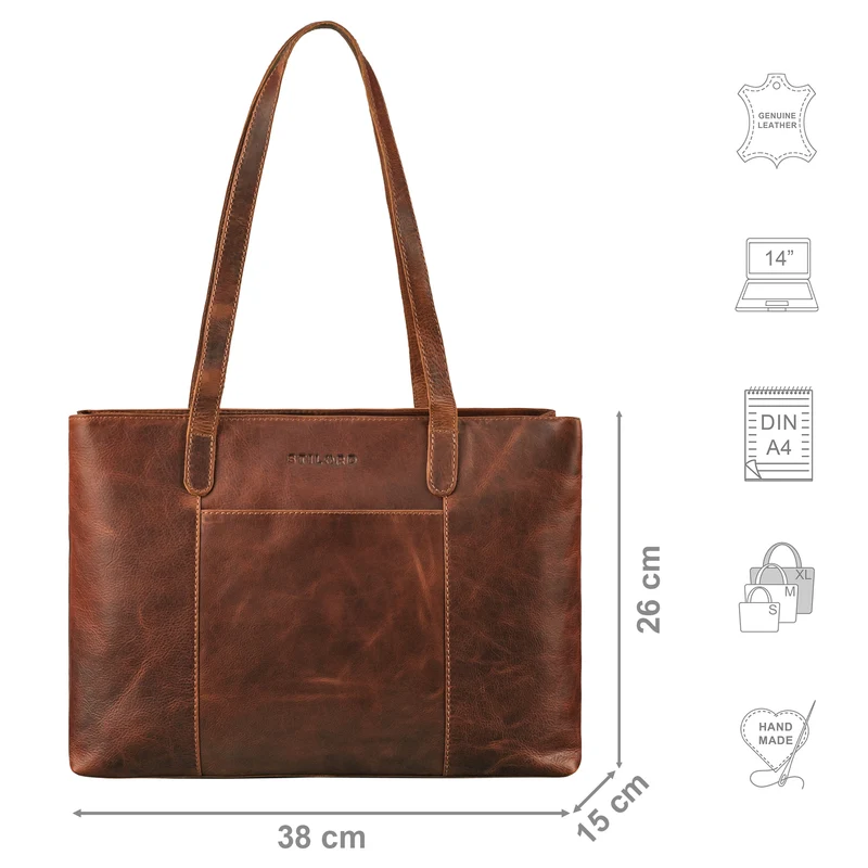 "Courtney" Vintage Leder Handtasche Damen Shopper Groß mit Langen Griffen