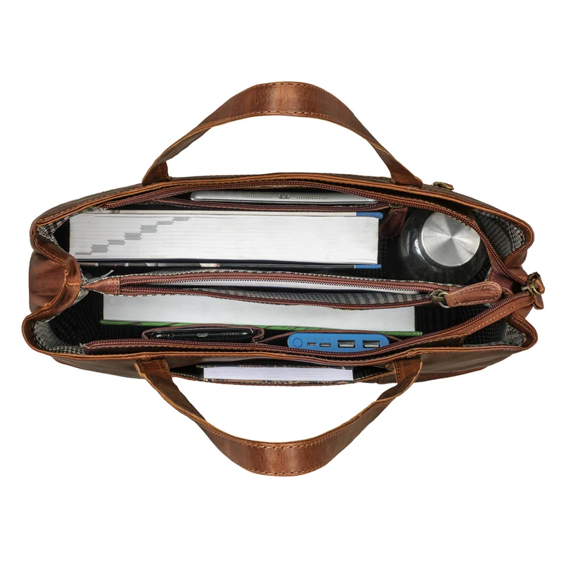 "Courtney" Vintage Leder Handtasche Damen Shopper Groß mit Langen Griffen