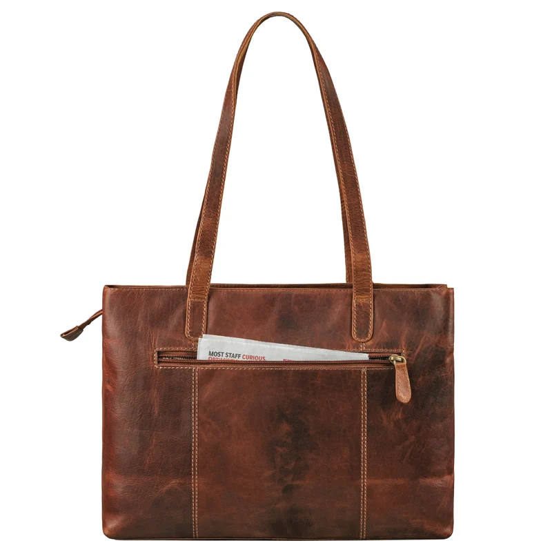 "Courtney" Vintage Leder Handtasche Damen Shopper Groß mit Langen Griffen