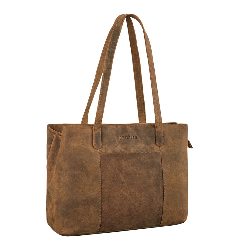"Courtney" Vintage Leder Handtasche Damen Shopper Groß mit Langen Griffen