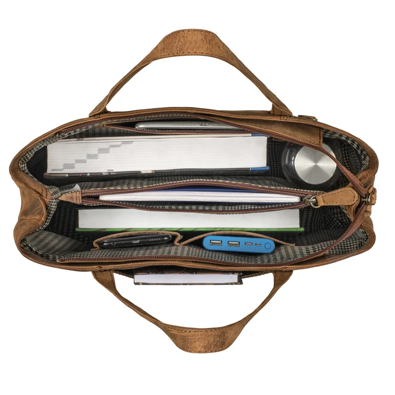 "Courtney" Vintage Leder Handtasche Damen Shopper Groß mit Langen Griffen