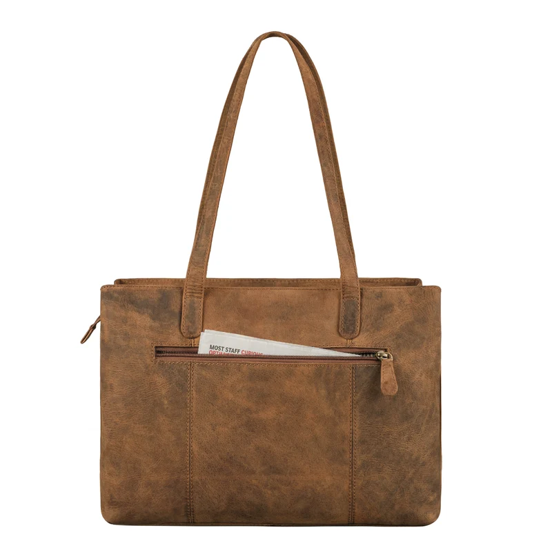 "Courtney" Vintage Leder Handtasche Damen Shopper Groß mit Langen Griffen