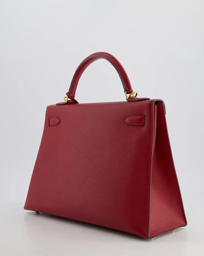 Hermes Kelly 32cm Sellier Tasche aus dunkelrotem Epsom-Leder mit goldenen Beschlägen