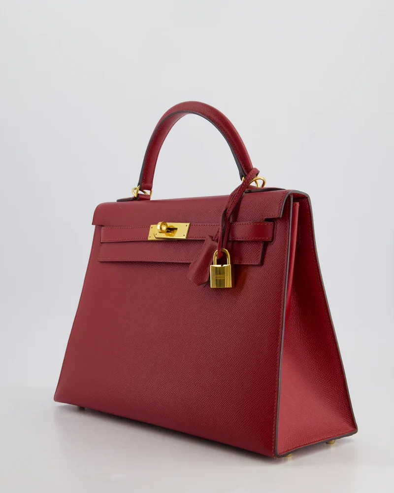 Hermes Kelly 32cm Sellier Tasche aus dunkelrotem Epsom-Leder mit goldenen Beschlägen