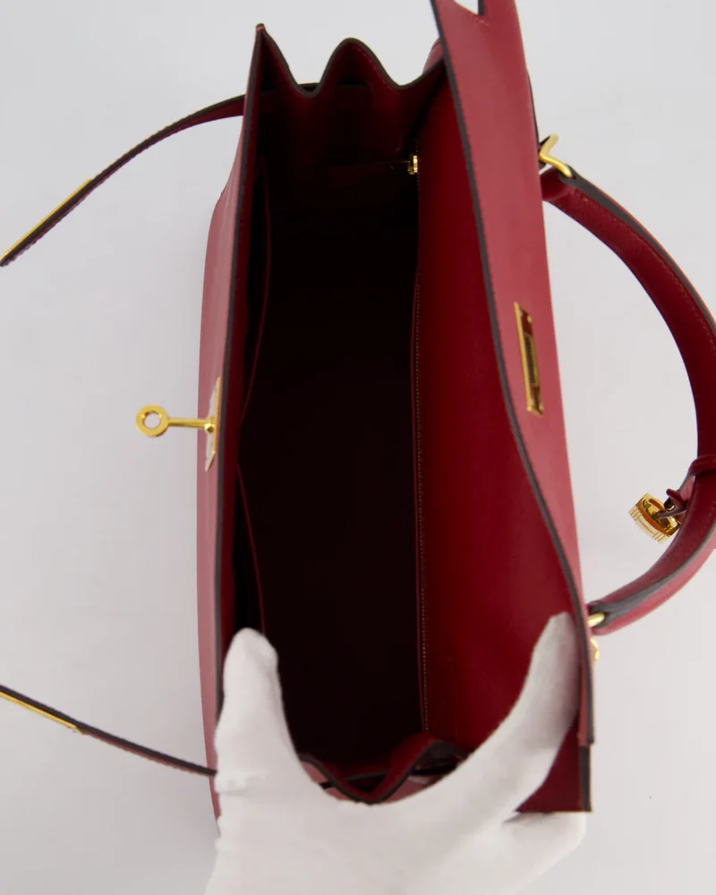 Hermes Kelly 32cm Sellier Tasche aus dunkelrotem Epsom-Leder mit goldenen Beschlägen