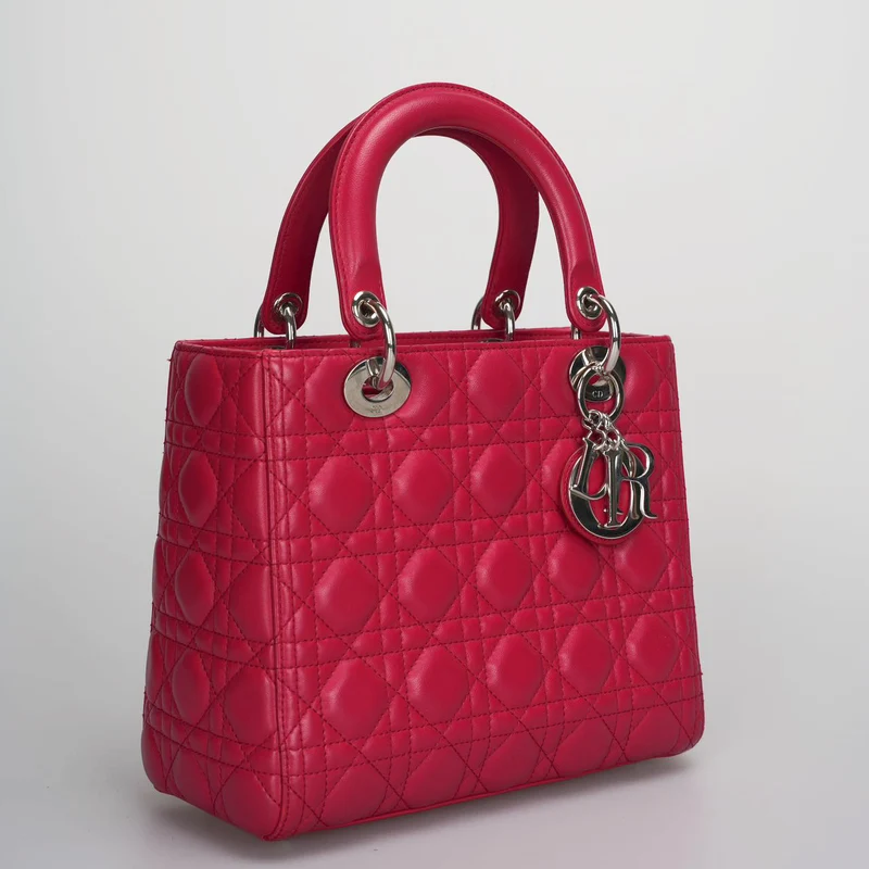 Christian Dior Lady Dior Bag – Mittlere Handtasche aus rotem Cannage-Lammleder