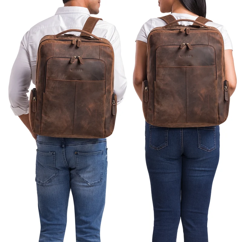 "Sigrid" Zeitloser Leder Rucksack mit Laptopfach 17 Zoll
