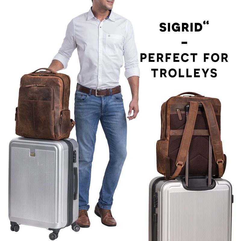 "Sigrid" Zeitloser Leder Rucksack mit Laptopfach 17 Zoll