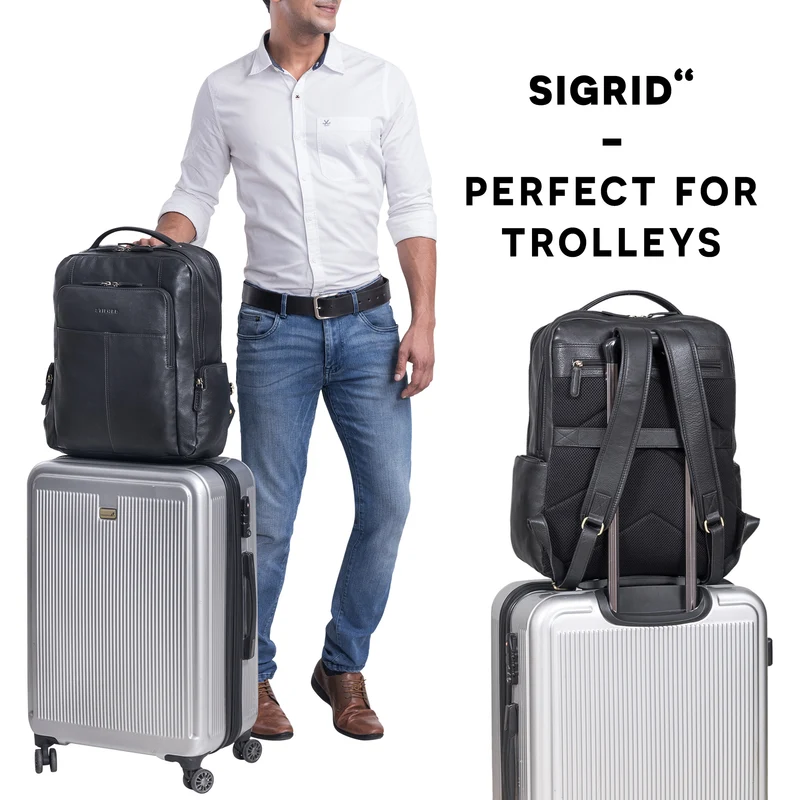 "Sigrid" Zeitloser Leder Rucksack mit Laptopfach 17 Zoll