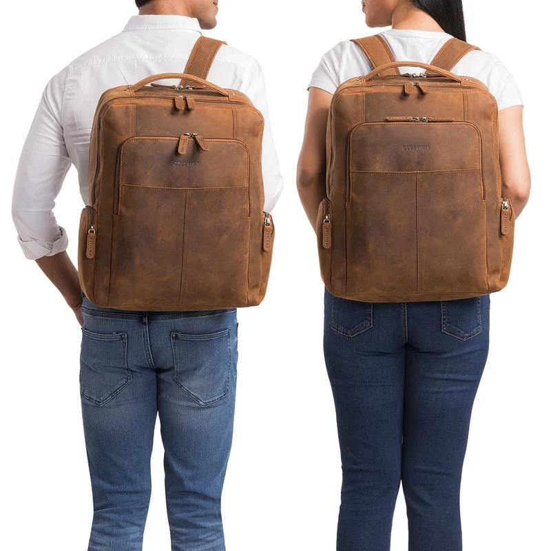 "Sigrid" Zeitloser Leder Rucksack mit Laptopfach 17 Zoll