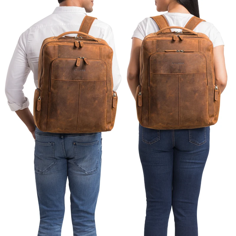"Sigrid" Zeitloser Leder Rucksack mit Laptopfach 17 Zoll