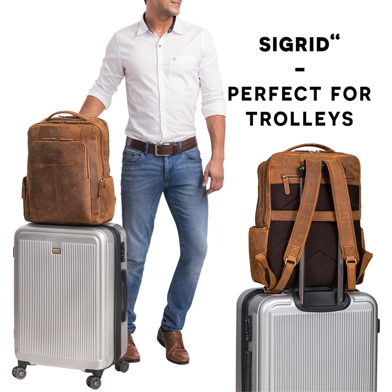 "Sigrid" Zeitloser Leder Rucksack mit Laptopfach 17 Zoll