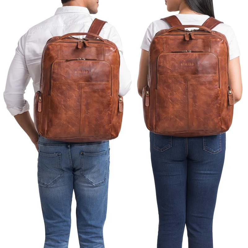 "Sigrid" Zeitloser Leder Rucksack mit Laptopfach 17 Zoll